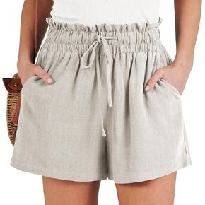 ANRABESS Linen Shorts for Women Casual High Waisted Wide Leg Drawstring Cute Summer Beach Shorts 2024 Fashion Vacation Outfit