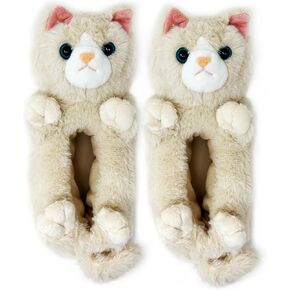 ooohyeah Kids Cute Animal Fuzzy Slippers, Funny Cat Cozy Non-Slip House for Boys & Girls, Molly, Size 1-4