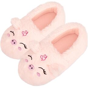 Girls House Slippers Cute Fuzzy Cat Animal Slippers Warm Winter Home House Shoes for Kids Bedroom Indoor Outdoor Shoes