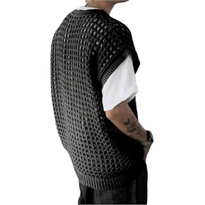 Floerns Men's Hollow Out Dolman Sleeve Sweater Vest Crochet Knit Pullover Top