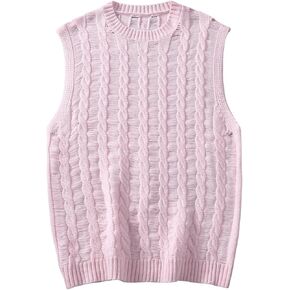 Verdusa Men's Cable Knit Sweater Vest Casual Sleeveless Round Neck Tank Tops