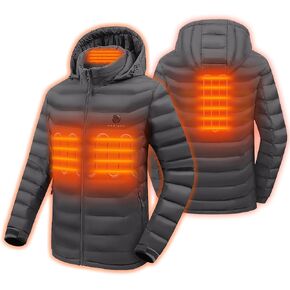 HEWINZE Men's/Women's Puffer Heated Jacket - Lightweight Warm Coat for Men with Detachable Hood and Battery Pack