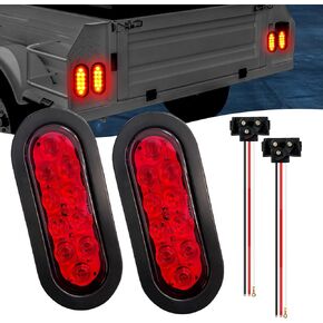 2 PCS 6 Inch Trailer Lights Led Kit, Red Oval LED Trailer Tail Brake Lights for RV Boat Trucks