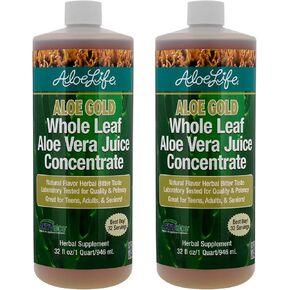 Aloe Life - Whole Leaf Aloe Vera Juice, Certified Organic with Trace Minerals, Gluten-Free (Aloe Gold 32 oz 2-Pack)