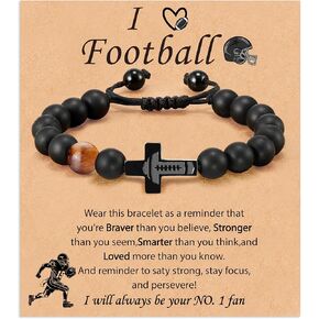 Baseball/Football/Soccer/Basketball Cross Bracelet for Teenage Boys, Natural Beaded Bracelet Christian Religious Christmas Jewelry Gifts for Son Grandson