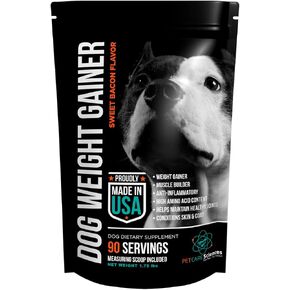 Dog Weight Gainer with Skin & Coat Support - Weight Gain Supplements for Dogs - Canine and Dog Muscle Builder - Protein Powder - High Calorie Food Supplement - 90 Servings