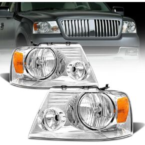 AS Headlight Assembly for 2004 2005 2006 2007 2008 Ford F150/ 2006 2007 2008 Lincoln Mark LT Headlamp with Chrome Housing Amber Reflector Driver and Passenger Side