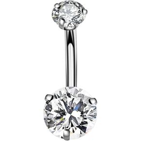 14G Surgical Steel Belly Button Rings, Internally Threaded Round CZ Navel Barbell Stud for Women Men