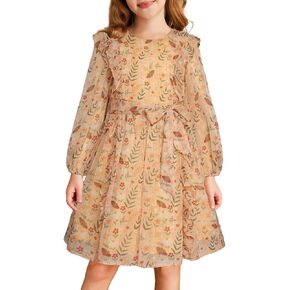 GRACE KARIN Girls Fall Dress Long Sleeve Floral Holiday Party Dresses for Girl 5-12Y