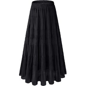 Women's Chiffon White Flowy Maxi Skirts Boho Fall Elastic Waisted Pleated A Line Long Skirt for Women 2024