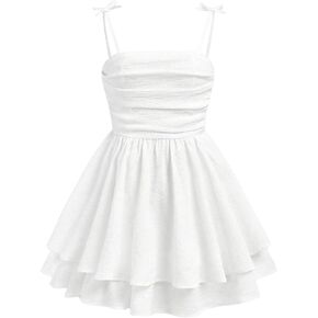 SHENHE Girl's Smocked Ruched A Line Swing Dress Layered Tie Shoulder Flowy Cami Dress