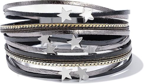 FANCY SHINY Leather Wrap Star Bracelet Boho Bangle Bracelets for Women Trendy Stackable Cute Charm Bracelet with Magnetic Clasp in Kuwait