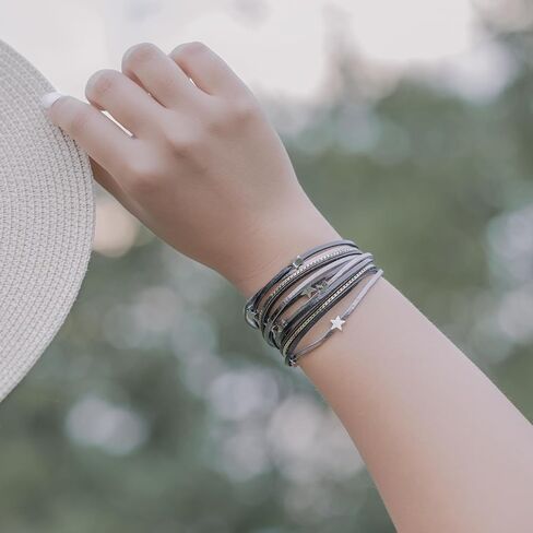FANCY SHINY Leather Wrap Star Bracelet Boho Bangle Bracelets for Women Trendy Stackable Cute Charm Bracelet with Magnetic Clasp in Kuwait