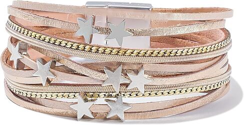 FANCY SHINY Leather Wrap Star Bracelet Boho Bangle Bracelets for Women Trendy Stackable Cute Charm Bracelet with Magnetic Clasp in Kuwait