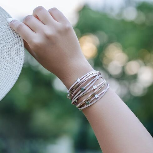 FANCY SHINY Leather Wrap Star Bracelet Boho Bangle Bracelets for Women Trendy Stackable Cute Charm Bracelet with Magnetic Clasp in Kuwait