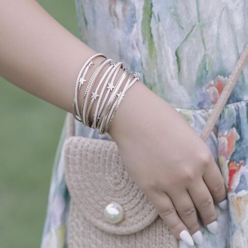 FANCY SHINY Leather Wrap Star Bracelet Boho Bangle Bracelets for Women Trendy Stackable Cute Charm Bracelet with Magnetic Clasp in Kuwait