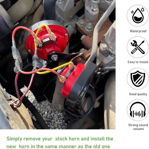 بوق السيارة بصوت عالٍ، 300 ديسيبل بوق حلزوني كهربائي عالي الصوت، طقم بديل لبوق الهواء المقاوم للماء 12 فولت للمركبات والدراجات النارية والشاحنات والدراجات والقوارب وإكسسوارات السيارات العالمية (أسود) in Kuwait