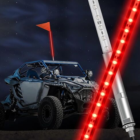 Nilight 1PCS 3FT LED Whip Light with Aluminum Base Red Color Safety Warning Pole Lighted Antenna Whips for RZR Polaris Dune Buggy Off-Road Truck UTV ATV in Saudi Arabia