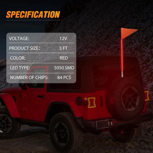 Nilight 1PCS 3FT LED Whip Light with Aluminum Base Red Color Safety Warning Pole Lighted Antenna Whips for RZR Polaris Dune Buggy Off-Road Truck UTV ATV in Saudi Arabia