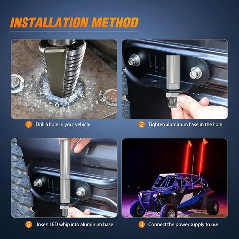 Nilight 1PCS 3FT LED Whip Light with Aluminum Base Red Color Safety Warning Pole Lighted Antenna Whips for RZR Polaris Dune Buggy Off-Road Truck UTV ATV in Saudi Arabia