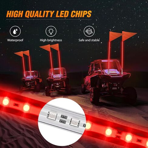 Nilight 1PCS 3FT LED Whip Light with Aluminum Base Red Color Safety Warning Pole Lighted Antenna Whips for RZR Polaris Dune Buggy Off-Road Truck UTV ATV in Saudi Arabia
