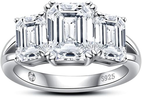 AnuClub جولة / الزمرد / ماركيز قطع المويسانتي 3 أحجار خواتم الخطبة D اللون VVS1 قطع مستديرة 925 الفضة الاسترليني الذكرى الزفاف وعد خواتم للنساء in Kuwait