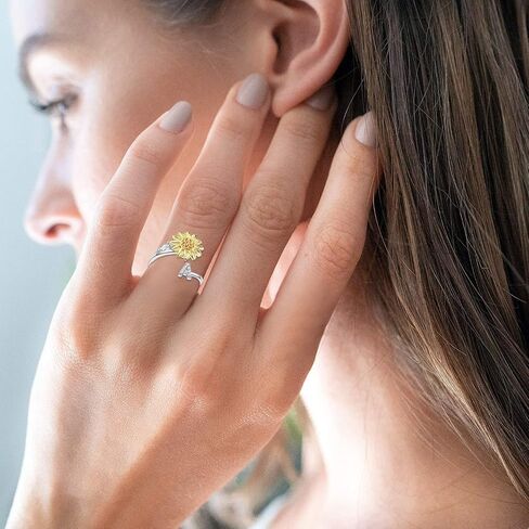 Fidget Rings for Anxiety for Women Sunflower Initial Letter Spinner Ring Open Adjustable Ring CZ Rings Daisy Stress Relieving Ring Jewelry Gift for Women Valentine's Day You are My Sunshine Ring in Kuwait