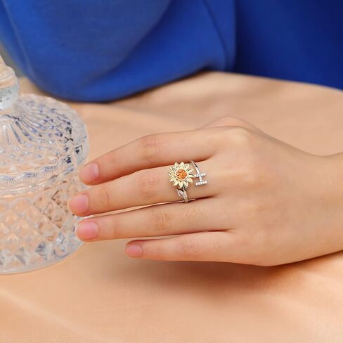 Fidget Rings for Anxiety for Women Sunflower Initial Letter Spinner Ring Open Adjustable Ring CZ Rings Daisy Stress Relieving Ring Jewelry Gift for Women Valentine's Day You are My Sunshine Ring in Kuwait