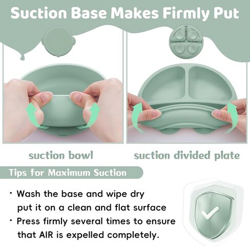 Bufims Silicone Baby Feeding Set for Baby Led Weaning 9-Piece, Sage Green | 9-piece set with Suction Plate and Bowl, Pocket Bib, Sippy Cup with Lid, Forks Spoons Snack Container, for 6+ Months in Saudi Arabia