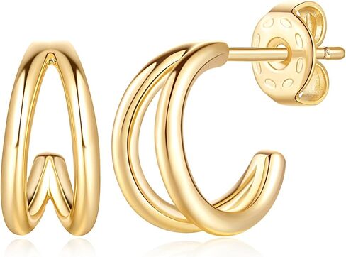 Gold Earrings 14K Gold Hoop Earrings for Women Double Small Gold Hoop Earrings Hypoallergenic Round & Thick Open Gold Earrings for Women Hoop Earrings Gifts 12mm 25mm in Saudi Arabia