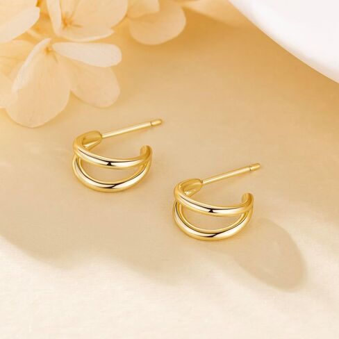 Gold Earrings 14K Gold Hoop Earrings for Women Double Small Gold Hoop Earrings Hypoallergenic Round & Thick Open Gold Earrings for Women Hoop Earrings Gifts 12mm 25mm in Saudi Arabia
