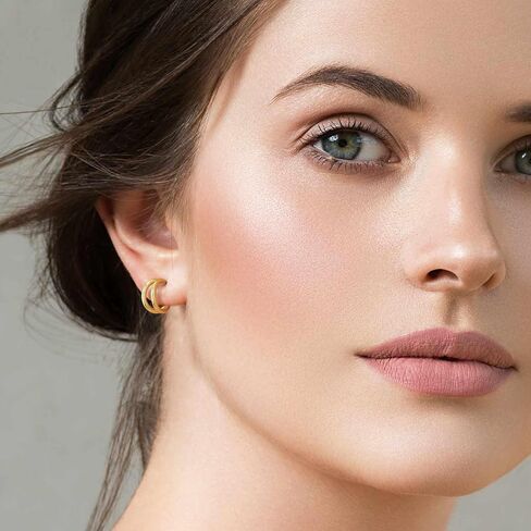 Gold Earrings 14K Gold Hoop Earrings for Women Double Small Gold Hoop Earrings Hypoallergenic Round & Thick Open Gold Earrings for Women Hoop Earrings Gifts 12mm 25mm in Saudi Arabia