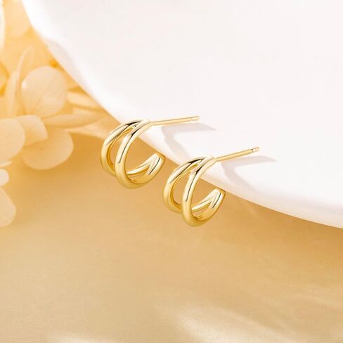 Gold Earrings 14K Gold Hoop Earrings for Women Double Small Gold Hoop Earrings Hypoallergenic Round & Thick Open Gold Earrings for Women Hoop Earrings Gifts 12mm 25mm in Saudi Arabia