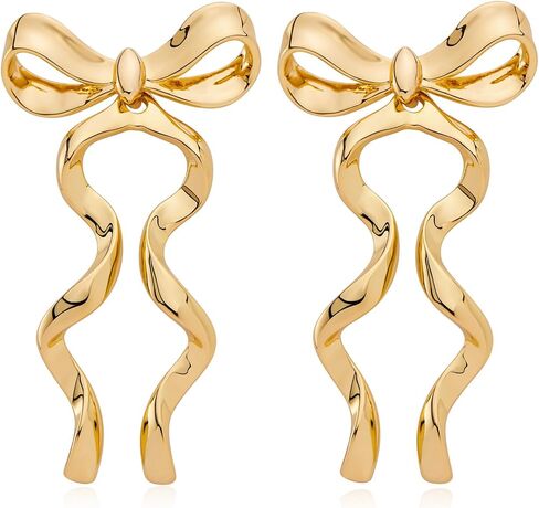 الذهب والفضة القوس إسقاط أقراط للنساء طويل شرابة سلسلة القوس أقراط الشريط Bowknot استرخى أقراط مجوهرات هدايا in Saudi Arabia