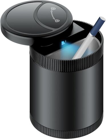 منفضة سجائر السيارة الأوتوماتيكية المفتوحة/الإغلاق مع غطاء، تصميم لاسلكي محمول مع أوضاع تشغيل مزدوجة، إضاءة LED للرؤية الليلية، ملحق أنيق وعملي لأي مركبة (أسود) in Kuwait