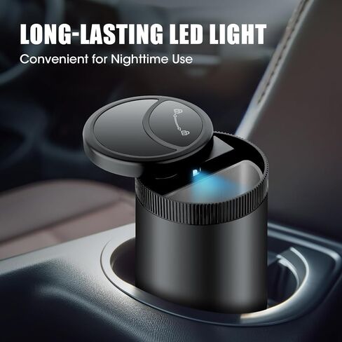 منفضة سجائر السيارة الأوتوماتيكية المفتوحة/الإغلاق مع غطاء، تصميم لاسلكي محمول مع أوضاع تشغيل مزدوجة، إضاءة LED للرؤية الليلية، ملحق أنيق وعملي لأي مركبة (أسود) in Kuwait