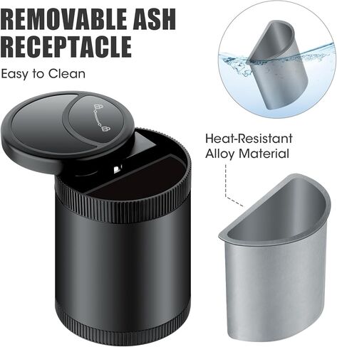 منفضة سجائر السيارة الأوتوماتيكية المفتوحة/الإغلاق مع غطاء، تصميم لاسلكي محمول مع أوضاع تشغيل مزدوجة، إضاءة LED للرؤية الليلية، ملحق أنيق وعملي لأي مركبة (أسود) in Kuwait