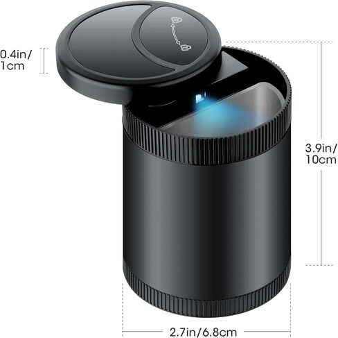 منفضة سجائر السيارة الأوتوماتيكية المفتوحة/الإغلاق مع غطاء، تصميم لاسلكي محمول مع أوضاع تشغيل مزدوجة، إضاءة LED للرؤية الليلية، ملحق أنيق وعملي لأي مركبة (أسود) in Kuwait