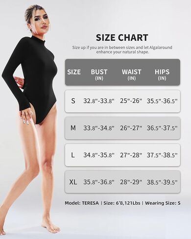ALGALAROUND Women's Turtle Neck Bodysuit Long Sleeve Double Lined Basics Body Suit Tops in Kuwait