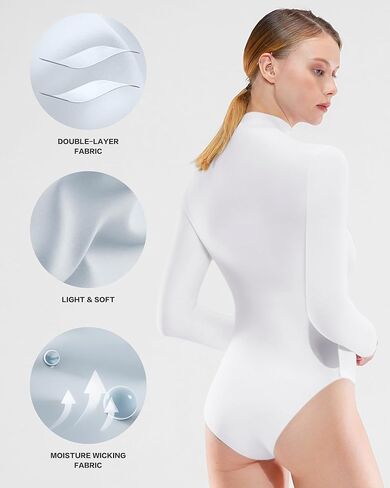 ALGALAROUND Women's Turtle Neck Bodysuit Long Sleeve Double Lined Basics Body Suit Tops in Kuwait