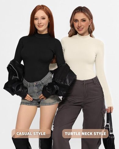 MANGOPOP Long Sleeve Bodysuit Mock Turtleneck for Women Thong Body Suits Cotton Tight Going Out Tops in Saudi Arabia