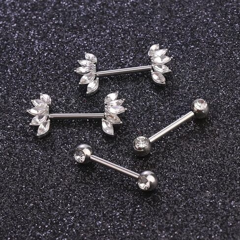 Besteel 8 Pairs Nipple Rings 14G Stainless Steel Nipplerings CZ Heart Butterfly Ball Tongue Barbell Rings Retainer Body Piercing Jewelry for Women in Kuwait