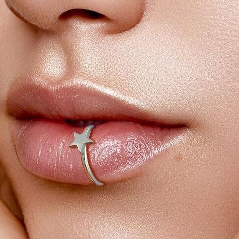 2Pcs Star Moon Nose Rings Hoop, 16g 18g 20g 316L Surgical Steel Cartilage Hoop Earrings for Women Men, Labret Lip Tragus Helix Daith Piercing Jewelry in Kuwait