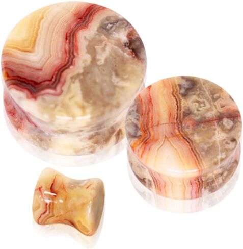 Pair of Crazy Lace Agate Double Flare Stone Ear Plugs Expander Gauges 0ga - 1 inch E621 in Saudi Arabia