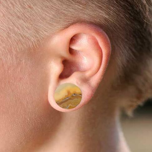 Pair of Crazy Lace Agate Double Flare Stone Ear Plugs Expander Gauges 0ga - 1 inch E621 in Saudi Arabia