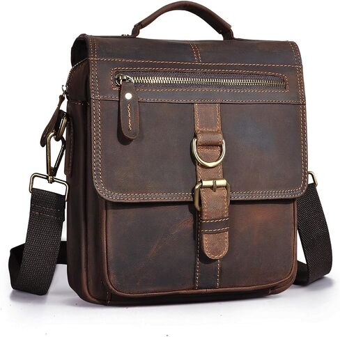 Mens Genuine Leather Satchel Sling Messenger Shoulder Cross body Bag Flap Over Tote Business Briefcase in Kuwait