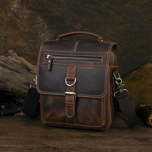 Mens Genuine Leather Satchel Sling Messenger Shoulder Cross body Bag Flap Over Tote Business Briefcase in Kuwait