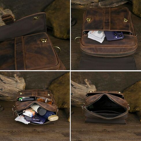 Mens Genuine Leather Satchel Sling Messenger Shoulder Cross body Bag Flap Over Tote Business Briefcase in Kuwait