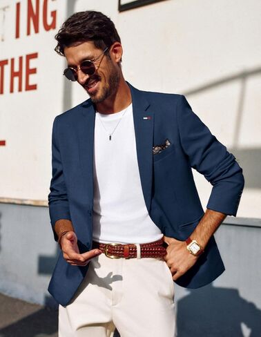 PJ PAUL JONES Men's Blazers Two Button Notch Lapel Sport Coat Casual Lightweight Blazer Jacket with Handkerchief in Saudi Arabia