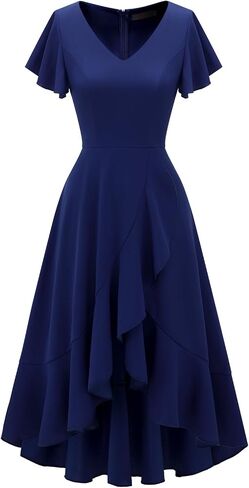DRESSTELLS Women's Cocktail Dresses 2024, Formal Wedding Guest Ruffle Holiday Party Winter Dress V-Neck Vintage Dress in Saudi Arabia